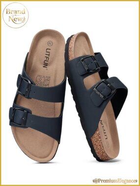 Cork Footbed Slide Sandals Double Strap Adjustable Buckle Slip On